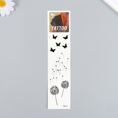 Tattoo on the body black "dandelions and butterflies" 20.8x4.7 cm