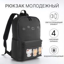 Young backpack from textiles on lightning, waterproof, 4 pockets, color gray color