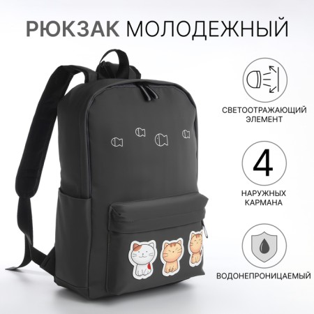 Young backpack from textiles on lightning, waterproof, 4 pockets, color gray color