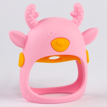 Teether for teeth "deer", silicone, pink color-4