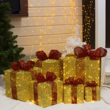LED figure “Gifts with a red ribbon” 15, 20, 25, 30, 35, 40 cm, textiles, metal, 220 V, 8 modes, glow warm white