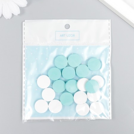 Beads for creativity wood "flat circle" set 20 pcs white, turquoise 0.4x1.5x1.5 cm-3