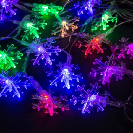 Garland “thread” 5 m with nozzles “large snowflakes”, ip20, transparent thread, 20 LED, glow of multi (RG/RB), blinking, 220 V