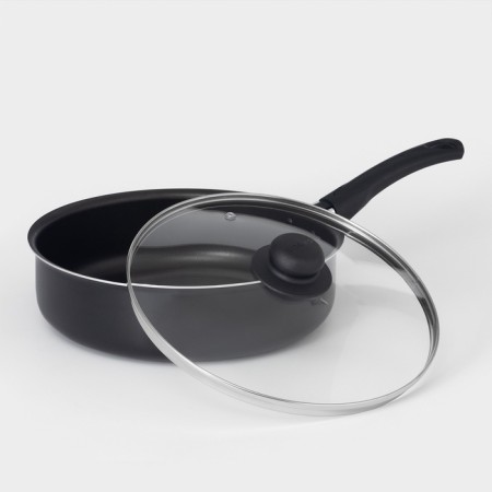Steven Consul, 3.7 l, d = 26 cm, glass cover, plastic handle, anti -stick coating, black color-1