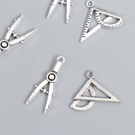 Decor for creativity Metal "Rine and Circular" silver set 6+6 pcs 1.8x2.5 cm 1x2.7 cm-1