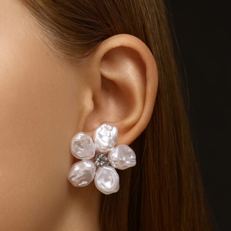 Earrings with pearls "exclusive" Flower Hope, Color Silver-3