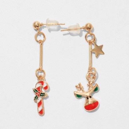 Earrings "Deer and Lollipop" hanging, red-green color in gold-2