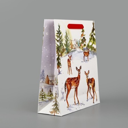 Package Gift New Year Laminated "Walk in the Winter Forest", m 30 x 26 x 9 cm, new year-2