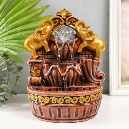 The desktop fountain from the network, the backlight "Golden Elephants under the Arch" 19x14x26 cm