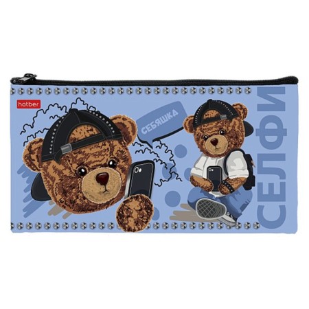 Penal soft, 1 department, 110 x 205 mm, flat, Hatber "Bear" Blue NPK_18215