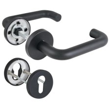 A set of door handles with linings for the cylinder DH-0219 Ne, square 8x140 mm, black