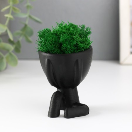 Kashpo concrete mini "Mr. Green" Mizaru with moss black 5.5x6.5x6.5 cm (moss green stabil)