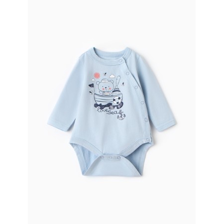 Body for a boy with a long sleeve, the color is blue, height is 74 cm