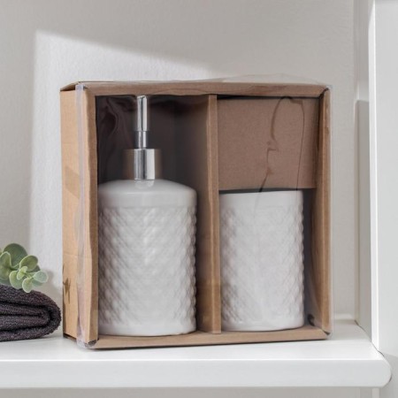 A set of accessories for the bathroom "Beads", 2 items (soap dispenser, glass), white color-2