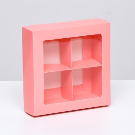 Box for sweets 4 pcs, pink, 12.5x 12.5 x 3.5 cm,