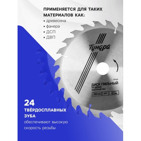 Disk of tundra wood, fast cut, 250 x 32 mm (rings at 22.20.16), 24 teeth-1