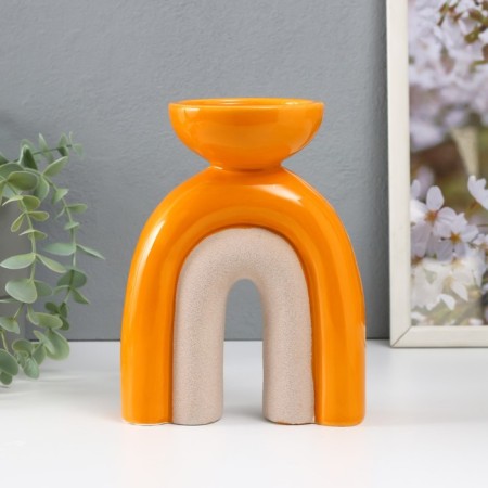 Ceramics candlestick for 1 candle "Medusa" sand-orange 13.5x8.7x18 cm-2