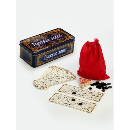 Russian lotto board game "Matryoshka", barrel 2.7 x 2.1 cm, 24 cards 21.4 x 7.9 cm