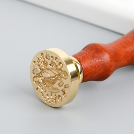 Printing for wax with a wooden handle "Turtle in corals" 9x2.5x2.5 cm-3
