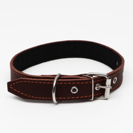 Leather collar on synthetic winterizer, 65 x 3 cm, Osh 40-55 cm, brown-1