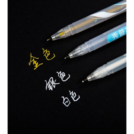 Set of gel pens 3 colors, white, silver, golden-7