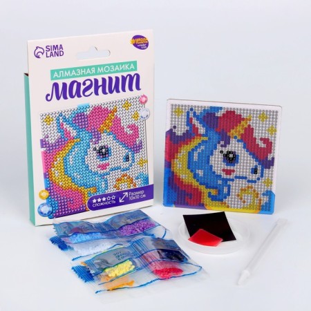 Diamond mosaic on a magnet with a complete filling for children "Magic Pony"-2
