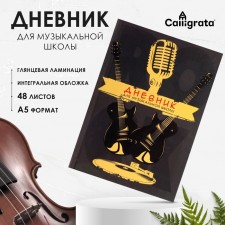 Дневник для музыкальной школы, "Пластинка колорит ", интегральная (гибкая) обложка, глянцевая ламинация, 48 листов