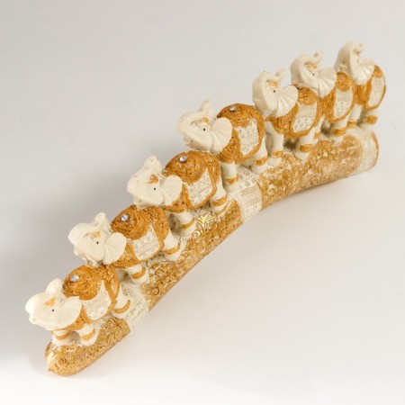 Polystone souvenir "Seven white elephants in golden blankets on a carved tusk" 11x3.5x28.5 cm-5