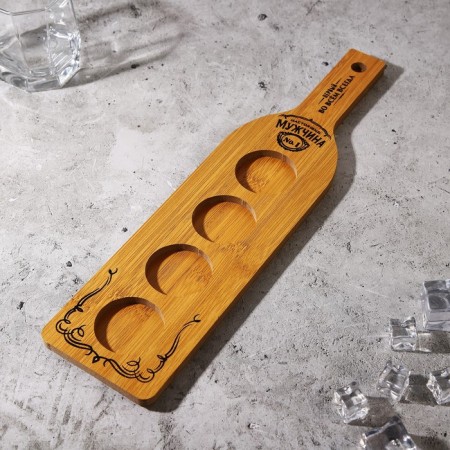 Serving board for submitting shots, tree "Real man", 9.8x39.3 cm-1