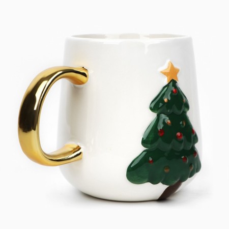 New Year! New Year's ceramic "Christmas tree", 600 ml, white color-4