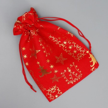 Bag gift canvas "Happy New Year", embossing, 16 x 24 cm +/- 1.5 cm, New Year-3