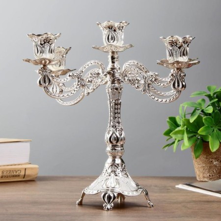 Summary Metal for 5 candles "Pattern" color silver 28x26x26 cm-2