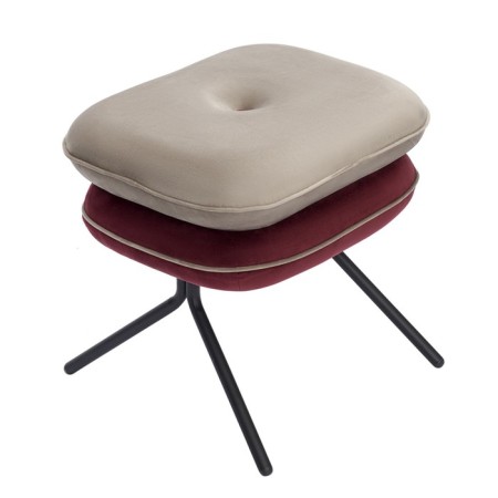 PUF PEA, 497 × 403 × 425 mm, velor, beige color / burgundy-3