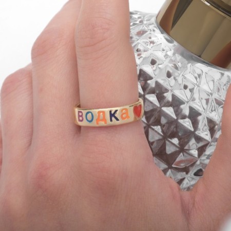 Ring with the inscription "vodka", color in gold, 17 size-1