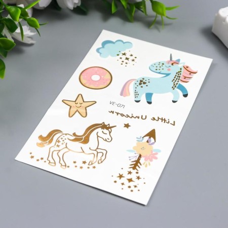 Tattoo on the body color "unicorns and clouds" with gold mix 12x7.5 cm-2