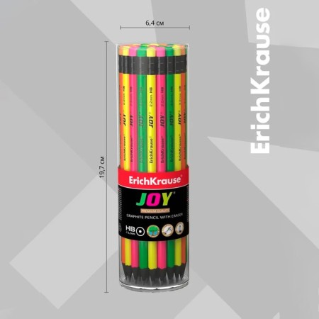 Pencil Chernographic Erich Krause "Joy", HB, Grifel D = 2.2 mm, Plastic, Round, in a tube, Neon Mix-5