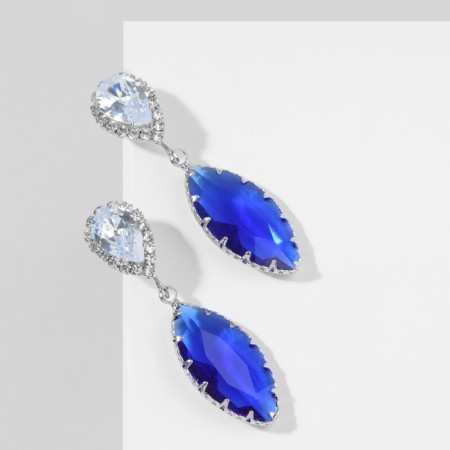 Earrings with rhinestones "Eden" almonds, white-blue color in silver-1