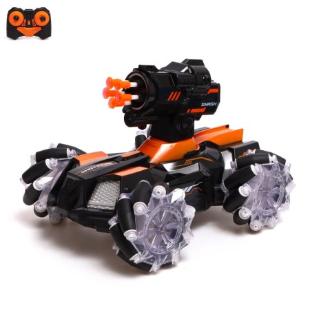Radio controlled tank Stunt, 4WD all-wheel drive, shoots rockets, black-orange color