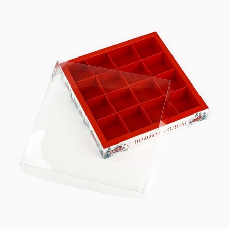 Box for 16 sweets with cells "Snow houses", 19 x 19 x 3 cm, New Year-4