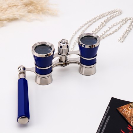 Theater binoculars, telescopic pen, chain, blue-3