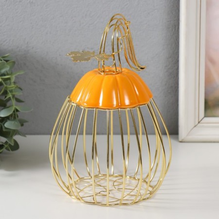Vazon Metal souvenir, ceramic "pumpkin with a leaf" orange with gold 14.3x14.3x21 cm-2