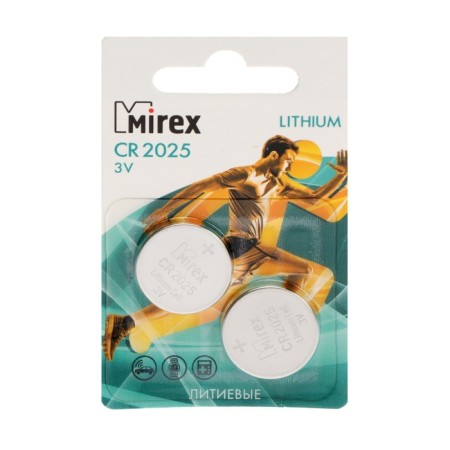Battery lithium Mirex, CR2025-2BL, 3V, blister, 2 pcs.