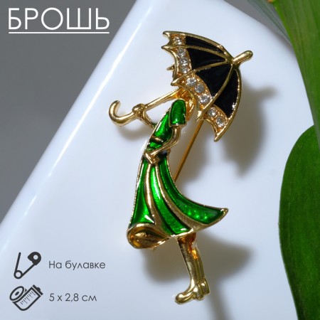 Brooch "Girl with an umbrella", the color black-green in gold