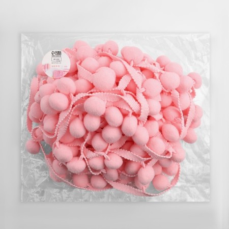 Decorative braid with pompons, 35 ± 5 mm, 9.1 ± 0.5 m, pink color-1