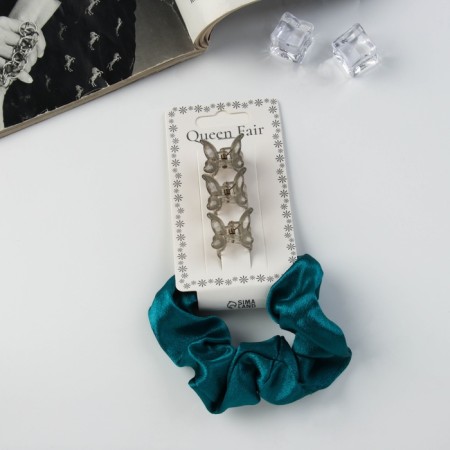 Hair set "Jesse" (elastic band 7 cm, 3 crab 2 cm) Green