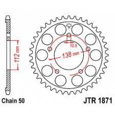 The rear star, driven, for the motorcycle JTR1871, chain 530, 50 teeth