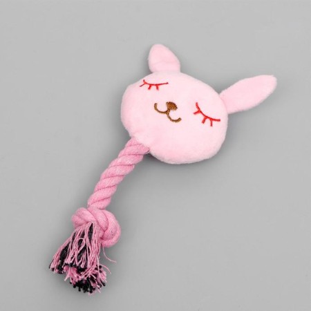 Soft toy for dogs "Bunny with a rope", with a squeak, 18 cm, pink-1