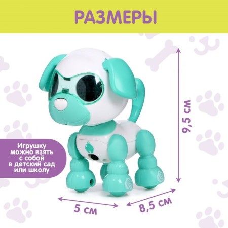 Robot Dog "Smart friend", interactive: with sound recording, light, sound, sensory, musical, batteries, turquoise-6
