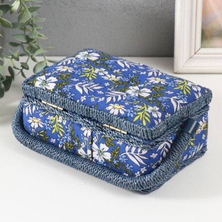 Casket for needlework "Field flowers on blue" 18x12x9.5 cm-5