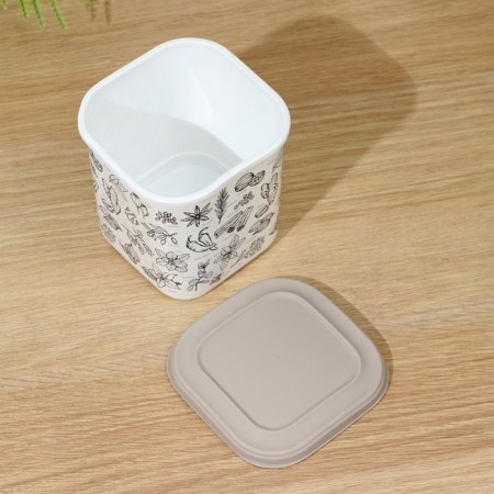 Capacity for bulk products, 1.1 liters, with decor, beige color-3